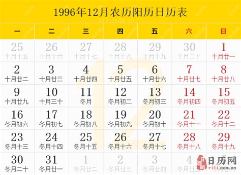 1996年12月22日|万年历1996年12月22日日历查询